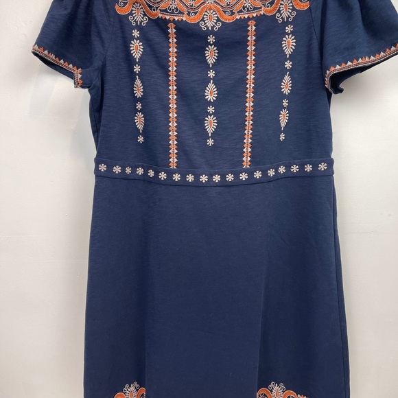 Tory Burch Navy Strapless Dress with Orange and Cream Embroidery - Picture 8 of 11